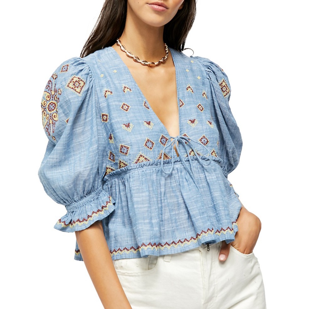 Free People Tallulah Embroidered Blouse